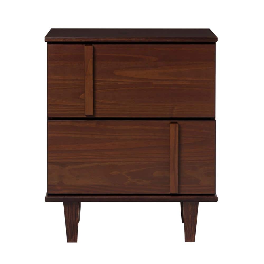 Walnut 2-Drawer Solid Wood Mid-Century Modern Nightstand