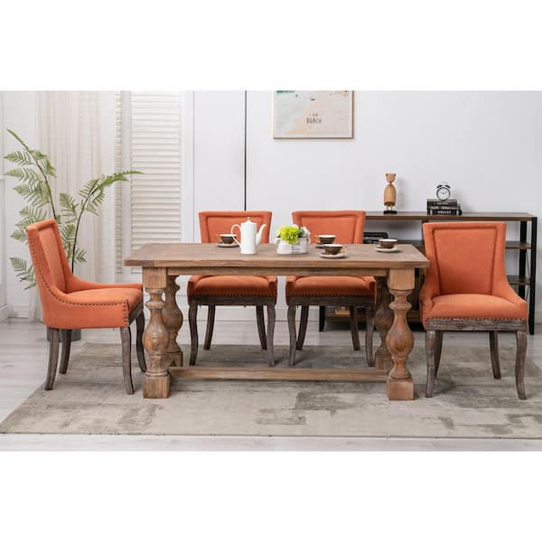 Contemporary Designed Upholstered Accent Chair with Curved Backrest, Wood  Dining Chair, Orange-ModernLuxe