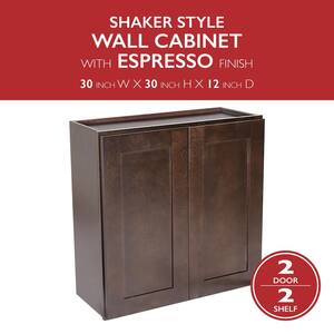 Brookings Plywood Assembled Shaker 30x30x12 in. 2-Door Wall Kitchen Cabinet in Espresso