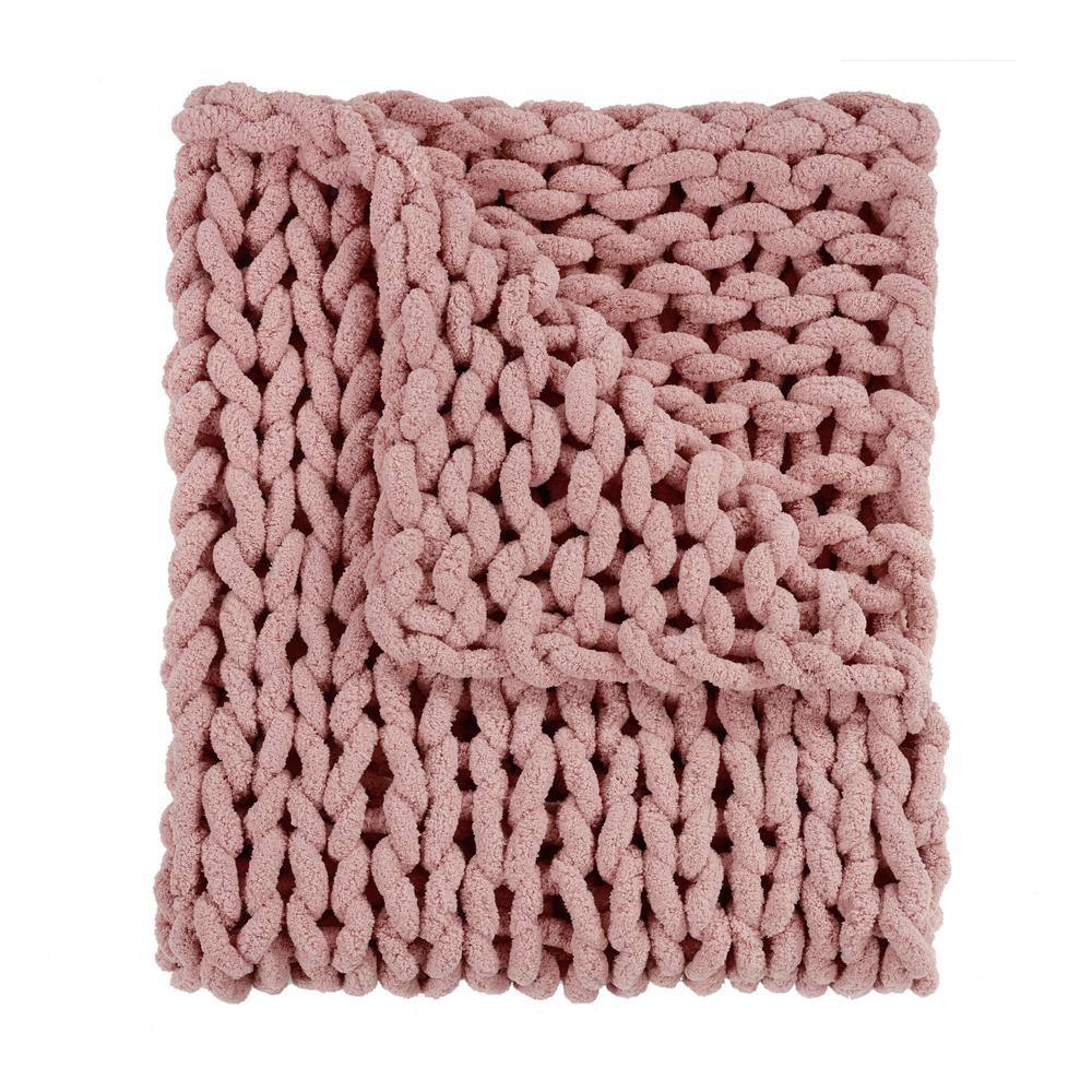 Luxurious Blush Knitted Chenille 40" x 50" Reversible Throw