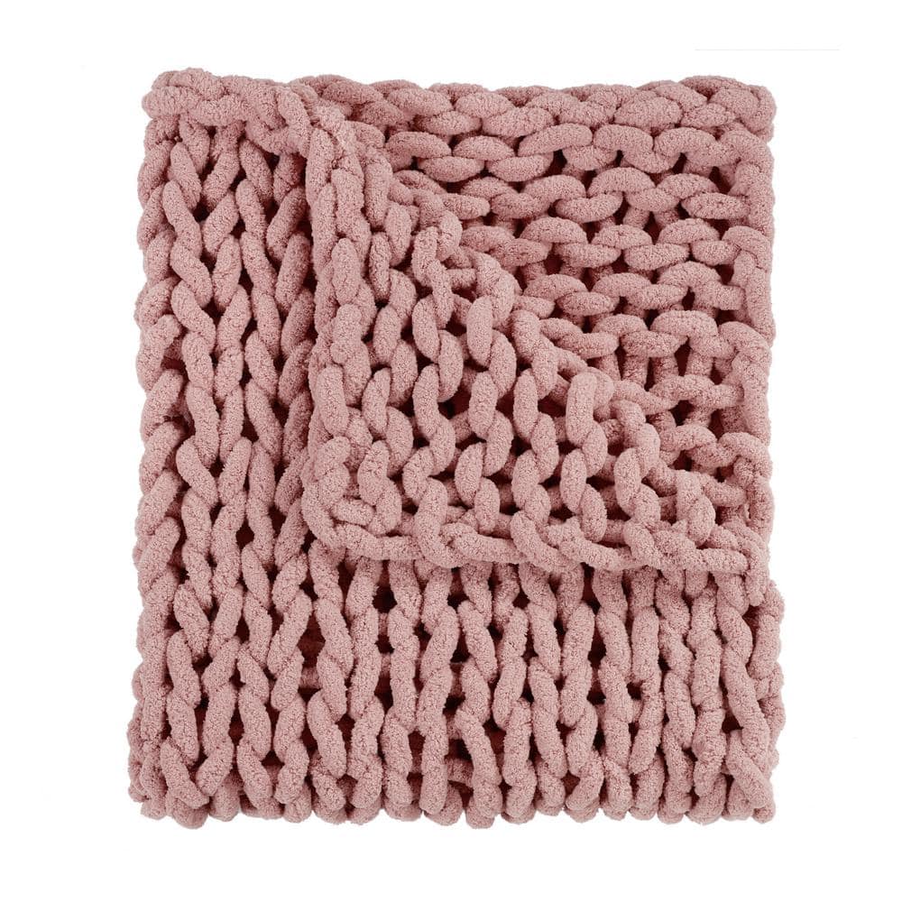 Luxurious Blush Knitted Chenille 40" x 50" Reversible Throw