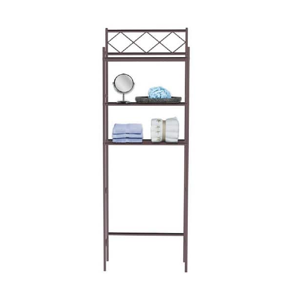 J&V Textiles Fresh Home 23.5 in. W x 65 in. H x 9.75 in. D Black Metal 3-Shelf Over The Toilet Storage Space Saver in Black