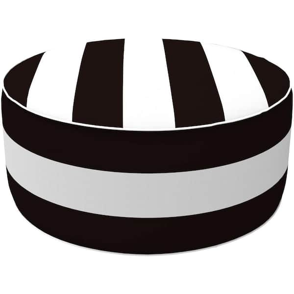 Angel Sar 21 in. Round Plastic Outdoor Inflatable Ottoman with Handle for Patio Garden Camping, Black and White