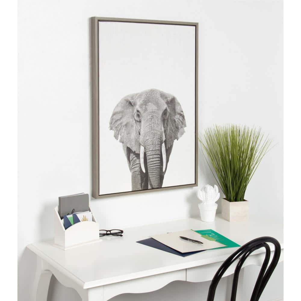 Gray Framed Canvas Elephant Portrait Print, 23x33