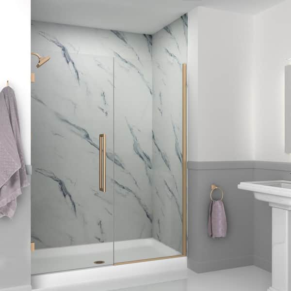 Transolid Elizabeth 59 in. W x 76 in. H Hinged Frameless Shower Door in Champagne Bronze with Clear Glass