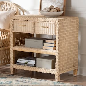 Lanica 29.9 in. Pale Brown Rectangle Rattan Wicker Console Table
