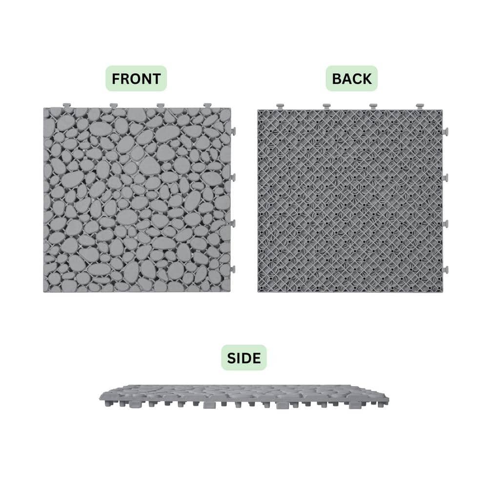 Gray 12" x 12" Plastic Interlocking Deck Tiles, 24-Pack