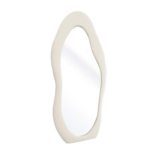 XRAMFY White 30 in. W x 71 in. H Irregular Flannelette Wood Framed Cloud Shaped Floor Mirror Full Length Mirror