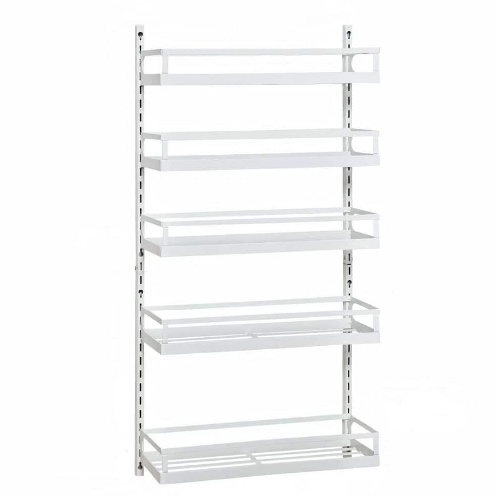 Wudkey 5-Tier White Wall Mount Spice Rack with Hooks, Adjustable