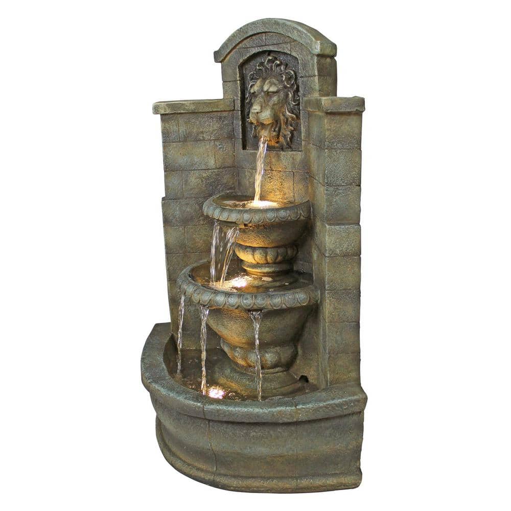 Saint Remy Antique Stone Resin Corner Fountain with LED Lights