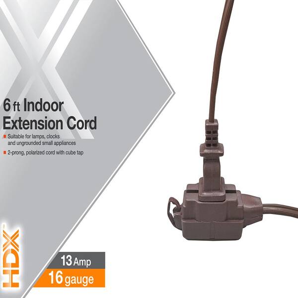 HDX 6 ft. 16/2 in. Extension Cord Cube Tap in Brown HD#144