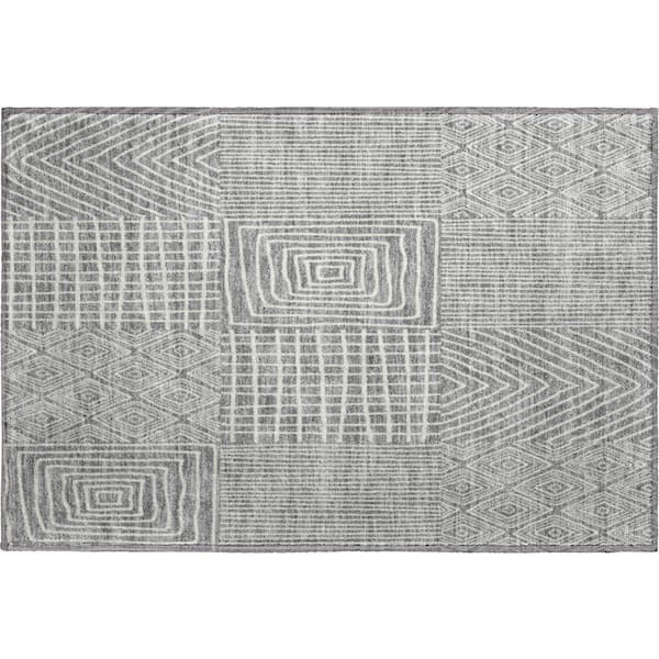 Mayfield Premium Machine Washable Abstract AMF990 Gray 2 ft. x 3 ft. Area Rug
