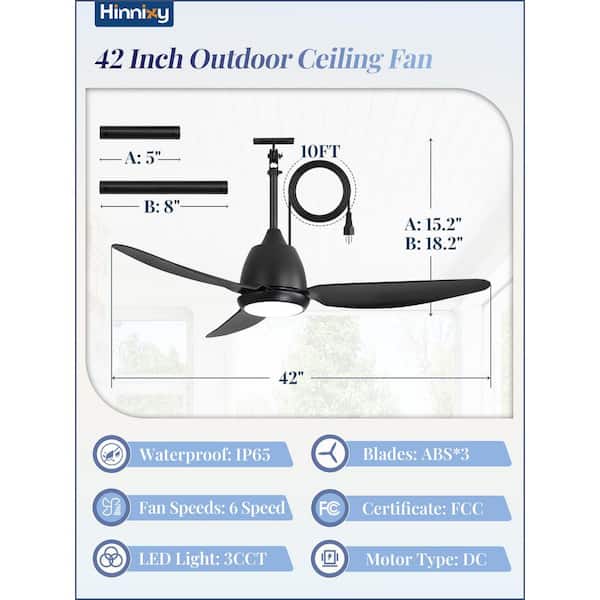 HINNIXY 42 in Outdoor Black Fandelier Downrod Waterproof Ceiling