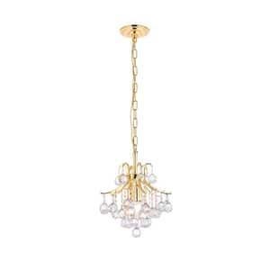 Timeless Home 12 in. L x 12 in. W x 12 in. H 3-Light Gold with Clear Crystal Contemporary Pendant
