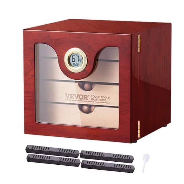 VEVOR Cigar Humidor Cabinet Handmade Spanish Cedar Wood 8.9 in. H 9.5 in. W for 50-100 Cigars Glass Cigar Desktop Storage Case