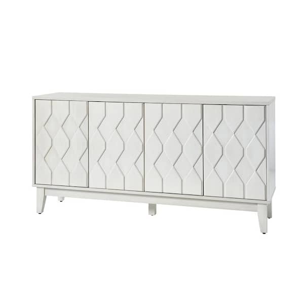 JAYDEN CREATION Lydia Modern Wood 60 in. W Sideboard with Geometric Relief Door Fronts- WHITE