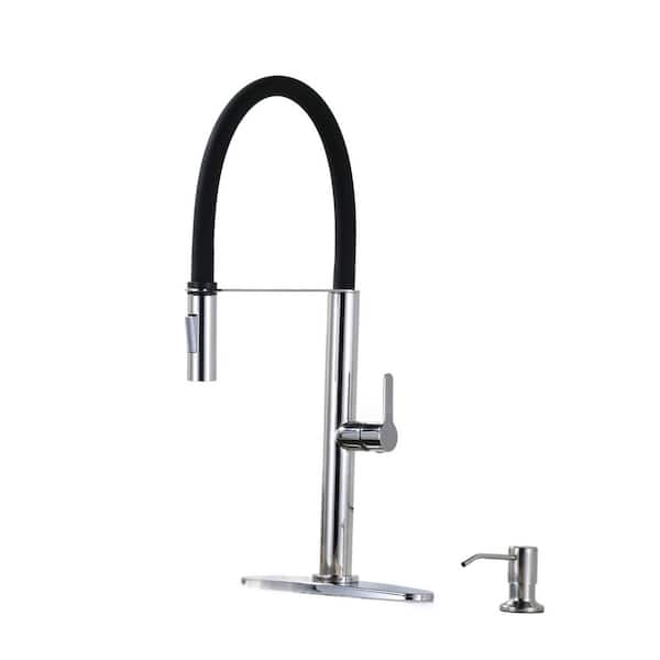 21.2 in. H Single Handle Pull Out Sprayer Kitchen Faucet with 360° Spout Swivel and Soap Dispenser in Polished Chrome