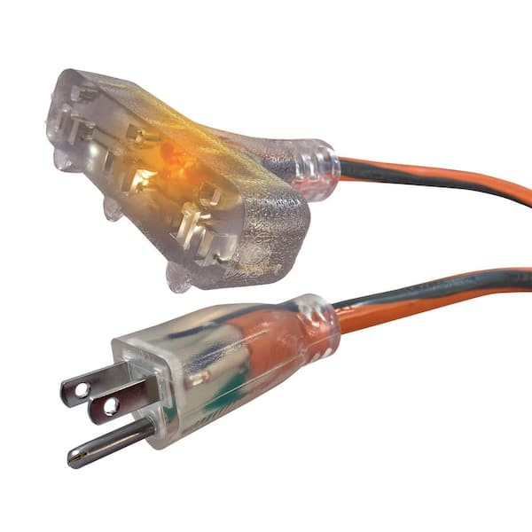 25 ft. 12/3 Heavy Duty Indoor/Outdoor Extension Cord with Tritap Lighted End, Orange/Grey