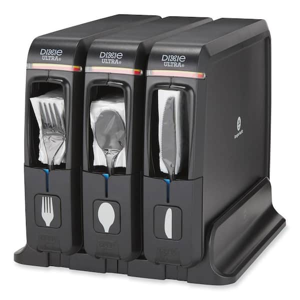 SmartStock Black Wrapped Disposable Plastic Utensils Dispenser, Fork/Knife/Spoon, 12.44 in. x 11.17 in. x 10.5 in.