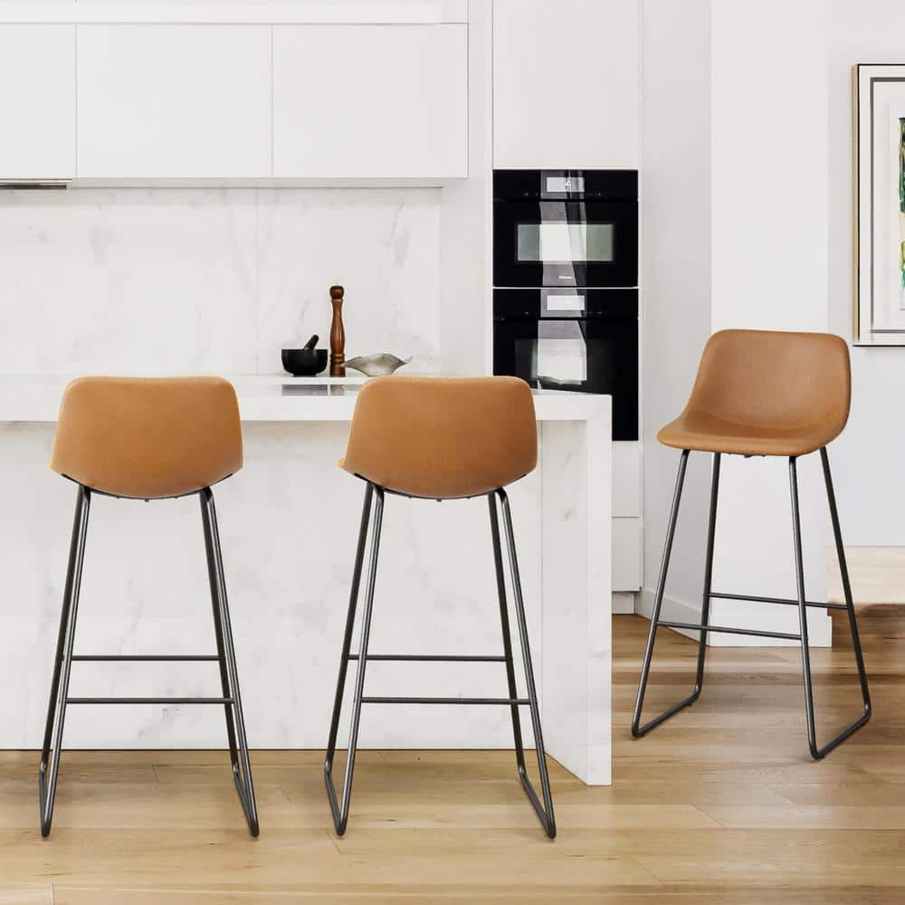 LUE BONA 39 in. H Faux Leather Metal Frame Counter Height Bar Stools in  Whiskey Brown (Set of 3) 23BS0040-600 - The Home Depot