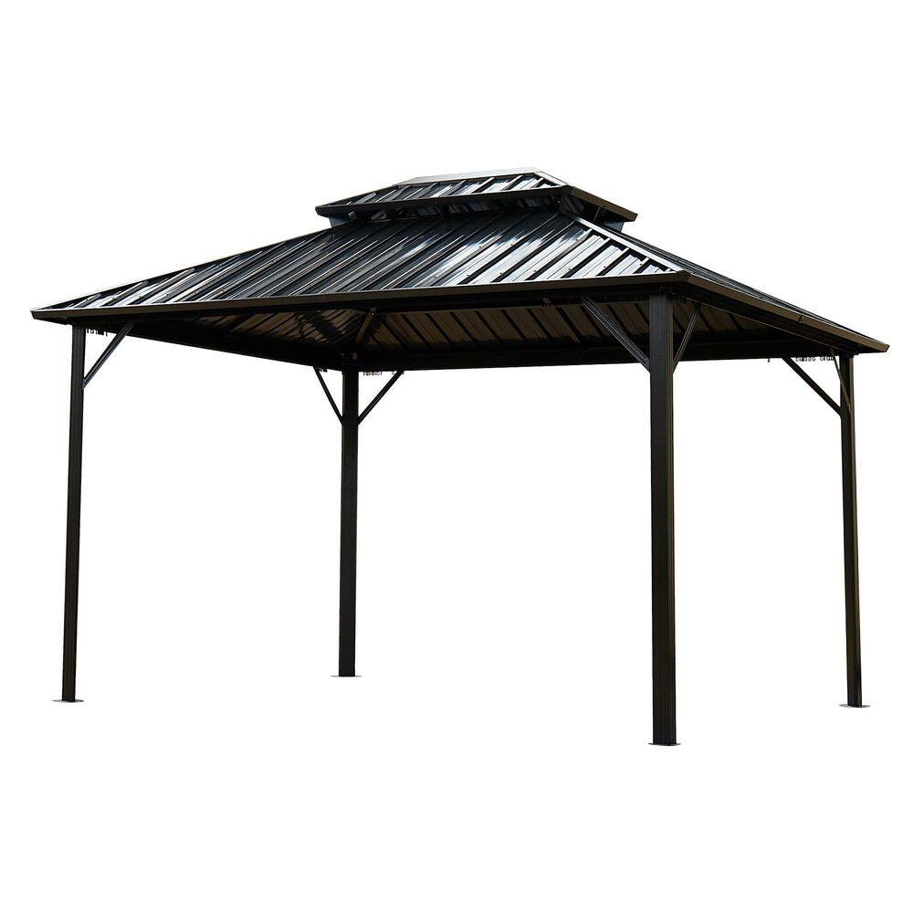 10 ft. x 10 ft. Gray Metal Outdoor Hardtop Double-Roof Pavilion Gazebo price history on PriceWatchPro