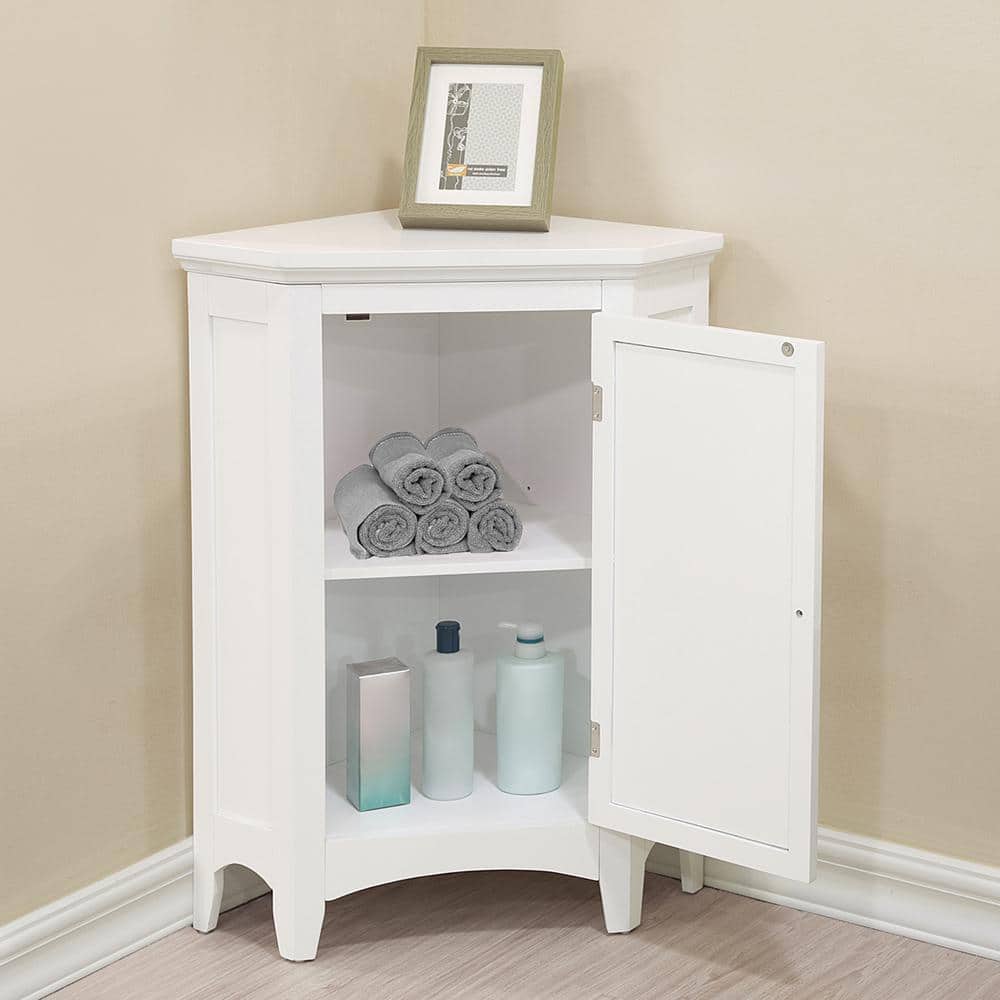 White Engineered Wood Corner Cabinet with Adjustable Shelving