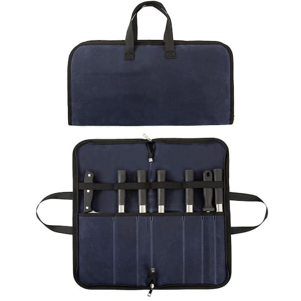 Navy Blue Knife Roll, Heavy Duty Knife Bag, Waxed Canvas knife Case with 4 Slots for Knives Kitchen Tools Chef Knife Bag