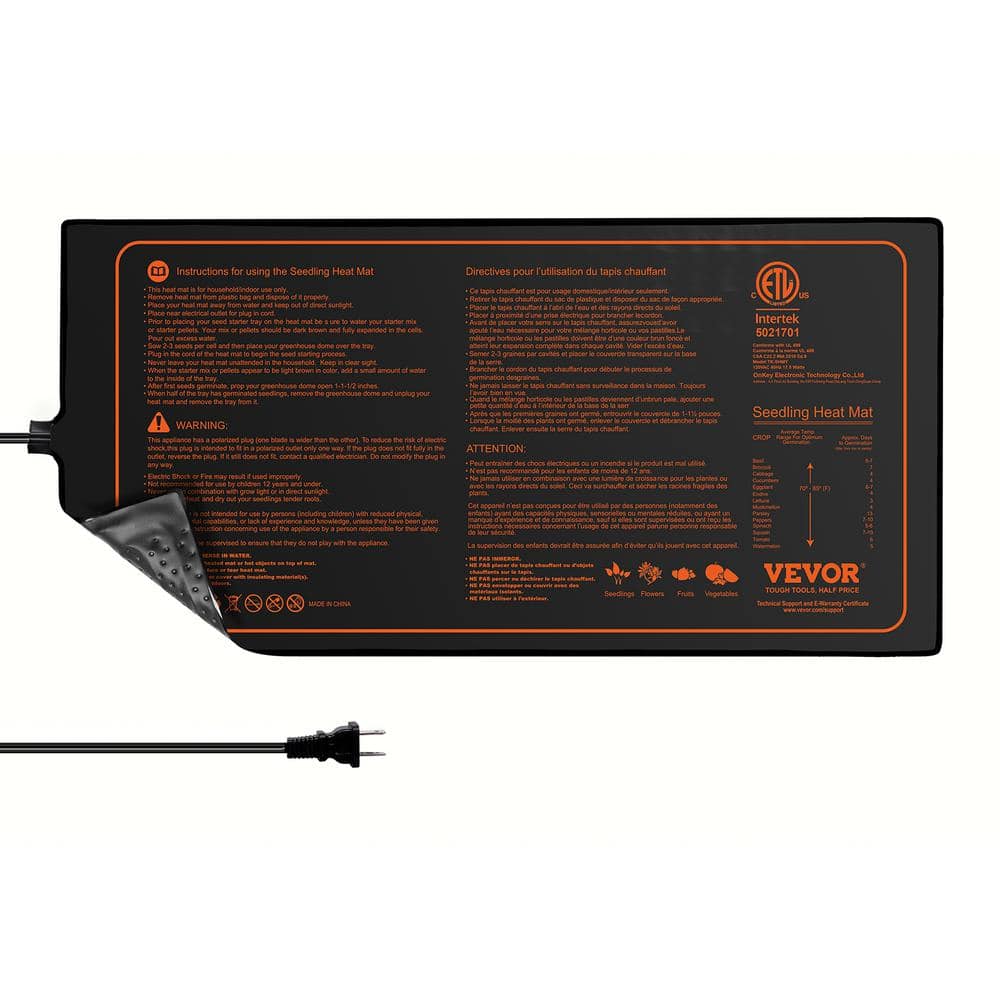 VEVOR Seedling Mat 10 in. x 20.75 in. Heat Mats METCertified Waterproof Heating Pad (1Pack