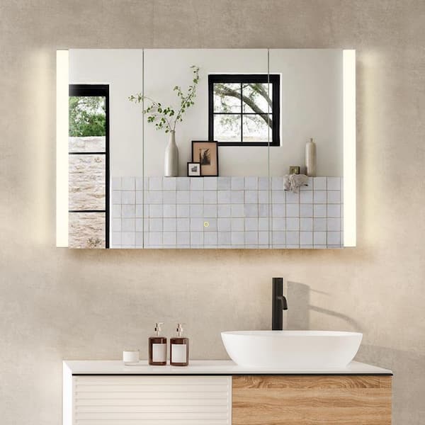 Altair Serra 48 in. W x 32 in. H Rectangular Aluminum Medicine Cabinet with Mirror 768048-LED-MC