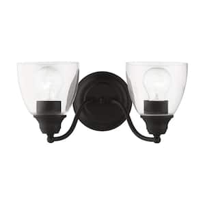 Grandview 13.5 in. 2-Light Black Vanity Light with Clear Glass