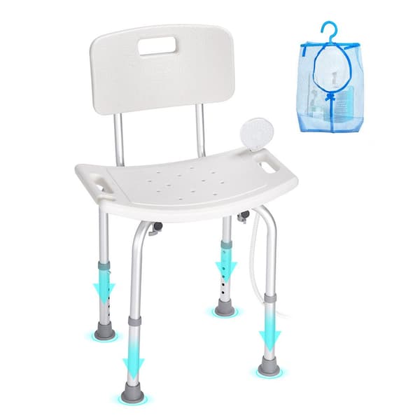 VEVOR Shower Chair with Back Adjustable Height Bathtub Non-Slip Bathroom Chair 350 lbs. 20.07 in. W White Free-standing