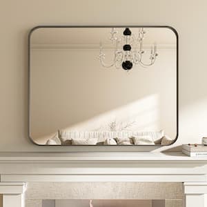 32 in. W x 40 in. H Black Aluminum Framed Modern Rounded Wall Mount Mirror