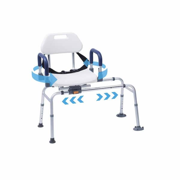 Sliding Shower Chair 24.5 in. W with Swivel Seat Pivoting Armrests Suction Cups Transfer Bench for Elderly Disabled
