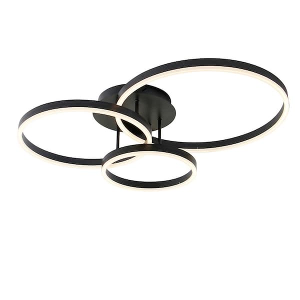 UMEILUCE 31 in. 3-Light Black Dimmable LED Semi-Flush Mount for Living Room Bedroom