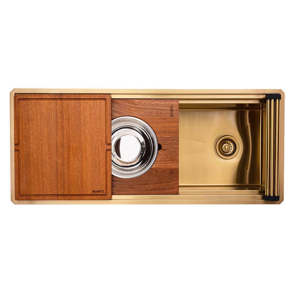 Ruvati 45-Inch Matte Gold Stainless Steel Workstation Kitchen Sink