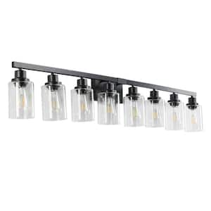 Apollo 51 in. 8 Light Black Bathroom Vanity Light with Clear Glass Shade