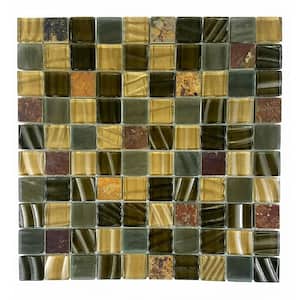 New Era Brown Square Mosaic 1 in. x 1 in. in. Glass and Stone Wall Pool Floor Tile (12 sq. ft./case)