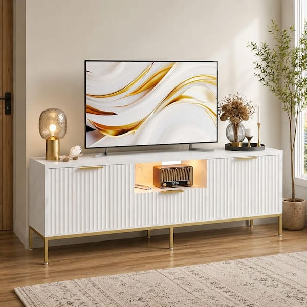 55 in. Glossy White TV Stand Fits TV's Up to 60 in. LED Entertainment Center with Drawer and Cabinet