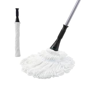 57.5 in. Red Alloy Steel Long Handle Twist Microfiber Flat Mop with 2 Reusable Heads for Floor Cleaning, White
