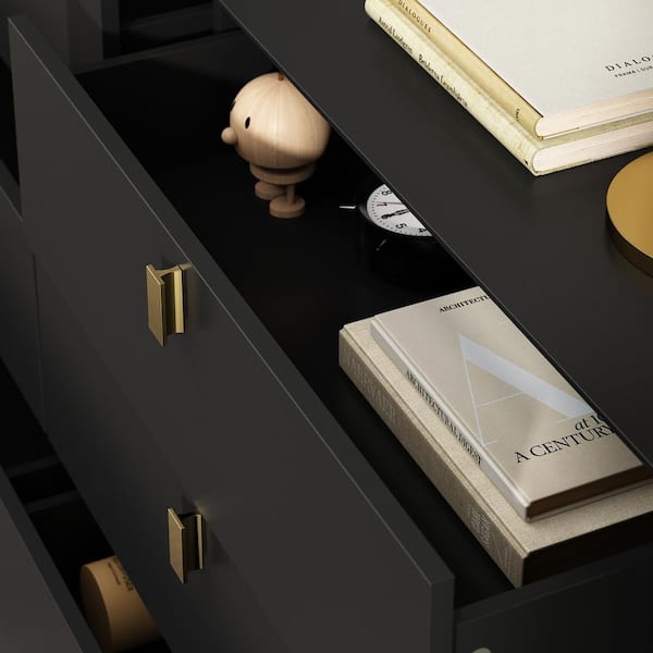 FUFU&GAGA 6-Drawer Black Wooden Chest of Drawers Dresser FUFU&GAGA 6-Drawer Black Wooden Chest of Drawers Dresser