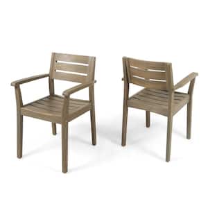 2-Piece Gray Acacia Wood Outdoor Dining Chair