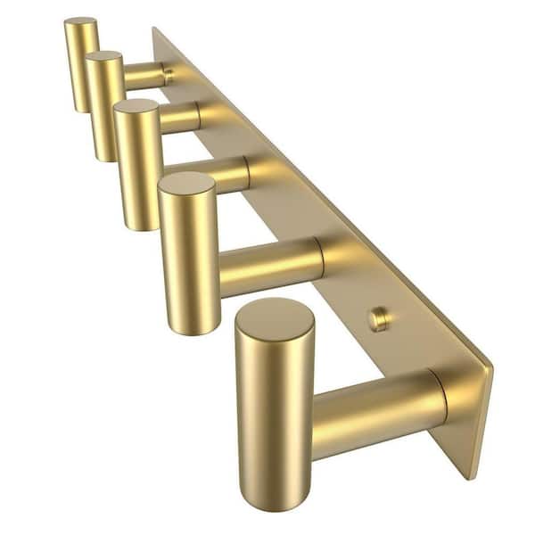 Gold Stainless Steel Wall Mount Coat Rack 5 Hooks for Robes, Bags, Keys ...