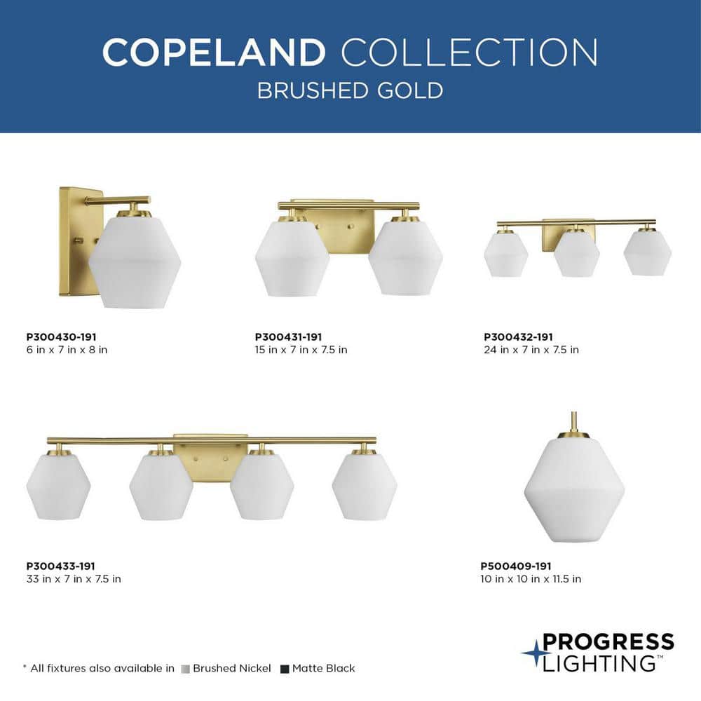 Copeland Brushed Gold Pendant with Opal Glass Shade