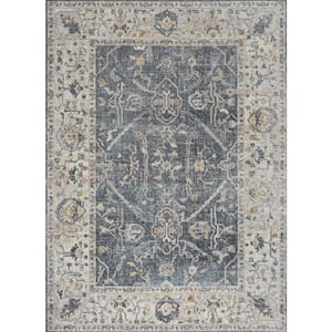 Brandy Rustic Border Low-Pile Machine-Washable Dark Gray/Cream 3 ft. x 5 ft. Area Rug