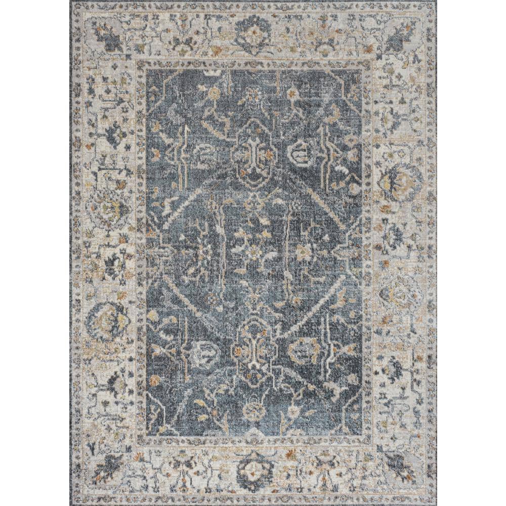 Dark Gray and Cream 8' x 10' Reversible Washable Synthetic Area Rug