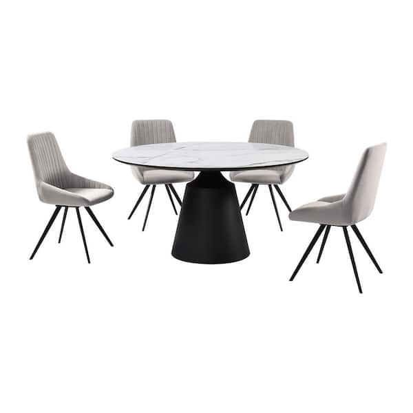 Knox Alison 5-Piece Round Stone Top Grey Dining Set