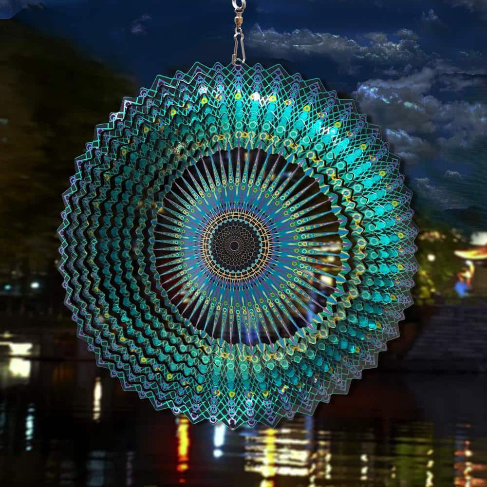 12-Inch Blue and Green 3D Stainless Steel Mandala Wind Spinner