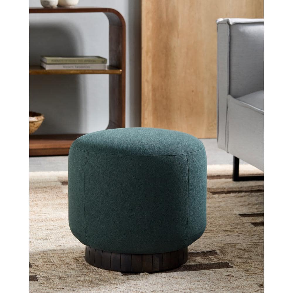 Shanice Modern Ottoman, Green/Brown, 17 in. H x 18 in. W x 18 in. D, Wood