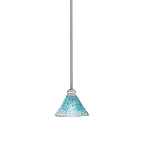 Unbranded Albany 60-Watt 1-Light Brushed Nickel Pendant Mini Pendant Light Teal Crystal Glass and Light Bulb Not Included
