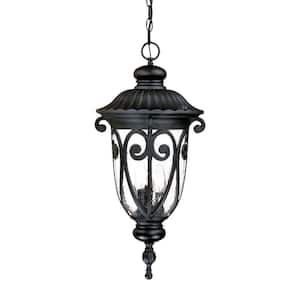 Naples Collection 3-Light Matte Black Outdoor Hanging Lantern Light Fixture